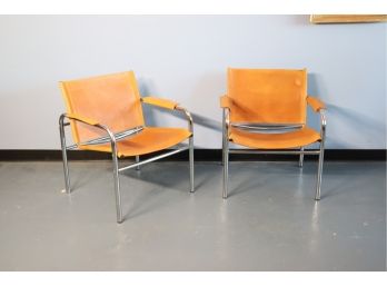 Pair Of Leather 'Amiral Easy Chairs