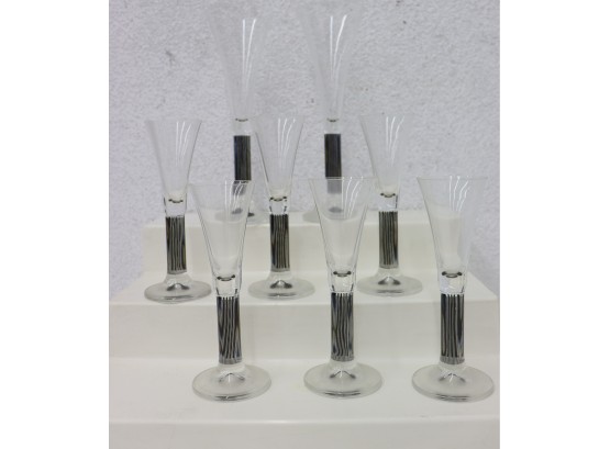 8 Tulip Flare Champagne Flutes With Black/Clear Striped Stem