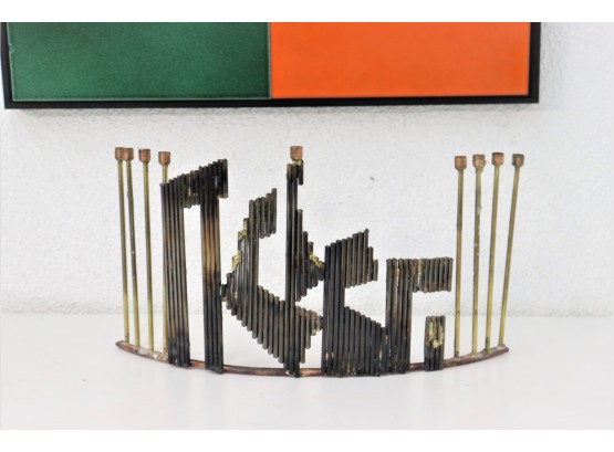 Brutalist Style Copper And Brass Menorah