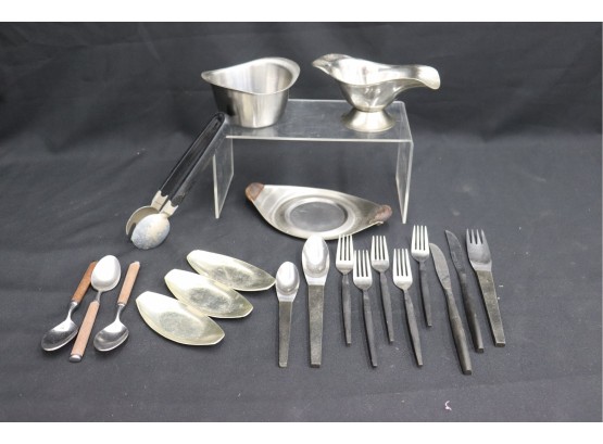 Group Lot Of Assorted MCM Scandinavian Design Stainless Serveware And Cutlery