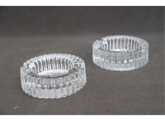 Two Ribbed And Pebbled Glass Ashtrays