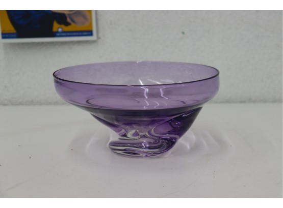 Artisan Signed Violet Blown Crystal Bowl, Round Top With Twist Base - Signed Branson 1990 2-5