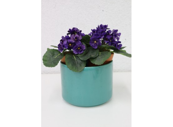 Vintage California Pottery Turquoise Cylinder Planter