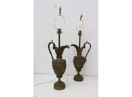 Two Hollywood Regency Style Ancient Pitcher Lamps