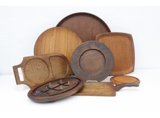 Group Lot Mixed Maker Wood Trays, Boards, And Carvers - Including Frantz Lyngby, Gladmark, Goodwood