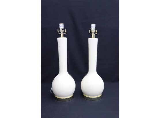 Pair Of Tall White Long Neck Gourd Table Lamps By Savavieh - No Shades