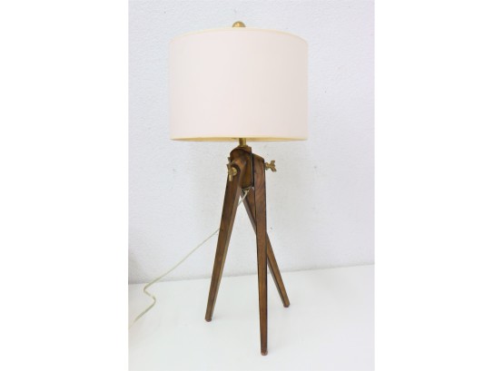 Wood Tripod Table Lamp With Brass Finial And Wing Nuts