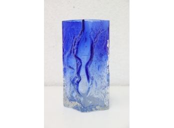 Arctic Blue And Clear Rectangular Ice Block Vase - One Vertical Corner Is Flat And Discolored, Reason Unknown