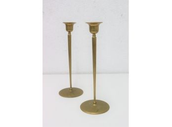Pair Of Brass Tall Flare Top Candlestick Holders