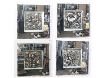 Four Sebet Silverman Botanial Motif Bas Relief Center Mirrors - Two Signed Sebet, Made In Sweden