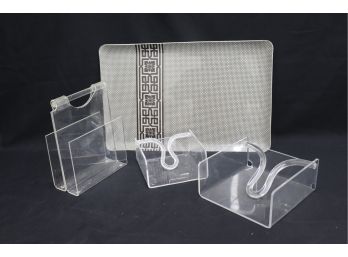 Group Of Lucite Holders And A Decorated Plastic Tray
