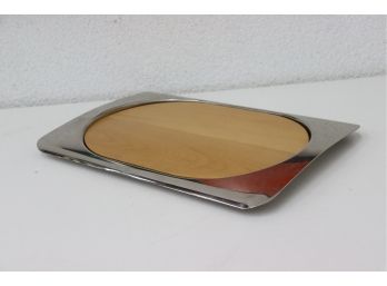 Rectangular Stainless  Steel Tray With Oval Wooden Cutting Insert
