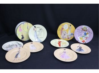 Two Sets Of Four Fashion-themed Dessert Plates - Rosanna - With Two Round Boxes