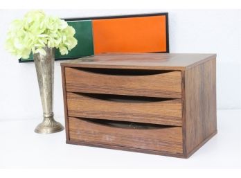 MCM Style Desk Organizer With 3 Cut Out Pull Drawers - Arne Vodder Style, But Made In Sweden