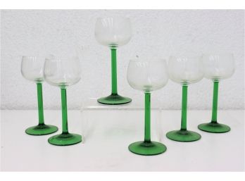 6 Wine Glasses With Tall Green Stems