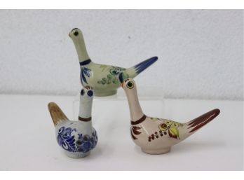Three Mexican Ceramic Painted Birds - Two Are Signed And Numbered