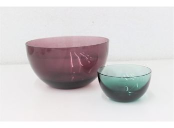 Vintage Thomas Colored Glass Round Bowls - Small And Medium, Green And Pink