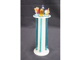Six Plastic Cocktail Themed Drink Stirrers With Stand