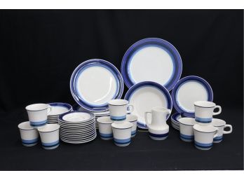 Ample Group Lot Of Noritake Craftone Surf Blue Dinnerware (incomplete Set)