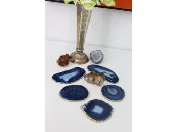 Collection Of  Druzy Blue Agate And Quartz Clusters