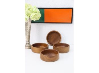 4 Turned Teak Wood Bowls - Kalmar Designs, Made In Thailand