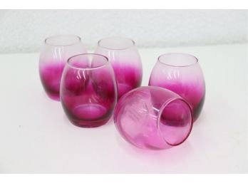 5 Small Colored Juice Glasses -  Lavender To Clear Ombre