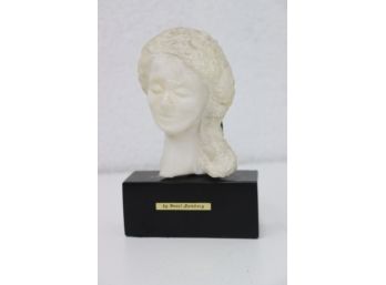 Carved Bust Of Woman By Pearl Lamberg - Wooden Base And Metal Headback Brace