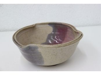 Artisan Wavy Rim Stoneware Bowl - Signed On Bottom