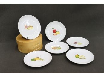 Six Designpac Dessert Plates With Round Wooden Box
