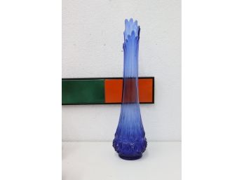 Long Neck Blue Swung Glass Vase - Pressed Diamond Base