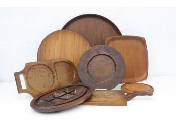 Group Lot Mixed Maker Wood Trays, Boards, And Carvers - Including Frantz Lyngby, Gladmark, Goodwood