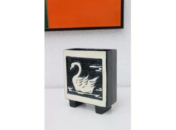 Ceramic White And Black Swan Square Footed Wall Vase