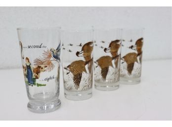 Mixed Group Lot Of High Ball Glasses - 3 Birds In Flight And 1 Twelve Days Xmas