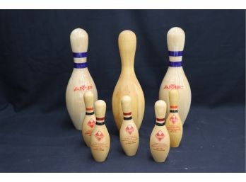 Group Lot Of Vintage Wooden Bowling Pins - Large And Small