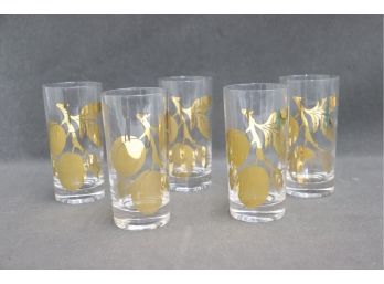 Five Vintage Golden Plum High Ball Glasses