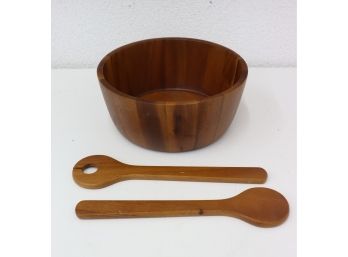 Staved Teak Salad Bowl And Servers - The Cellar, Macy's - Made In Thailand