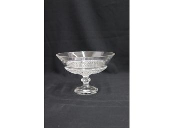 Val St Laurent Glass Crystal Pedestal Bowl - Etch Signed Bottom Of Pedestal