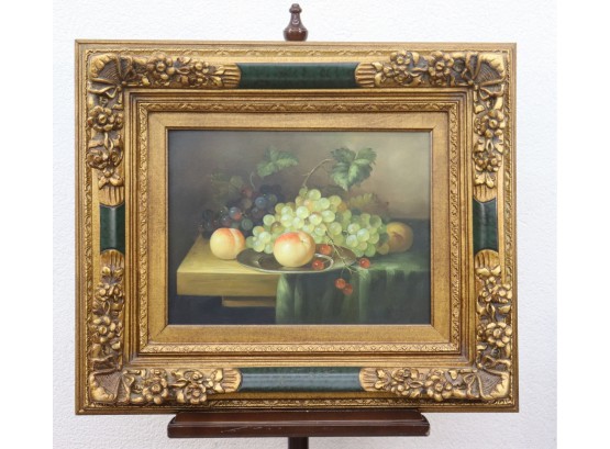 Superb Neoclassical Ornamented Gilt Frame With Still Life With Fruits