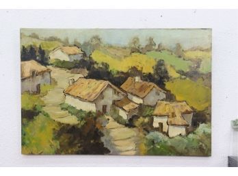 Fine Original Painting Rustic Country Village 0 Gallery Wrapped And Signed Lower Right