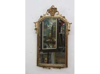 Fabulous Irregular Hexagon Bevel Reserve Cut Mirror In Golden Wood With Floral Ornamentation