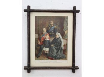 Carved Wood Cross Cornered Frame With Reproduction Print Of Four Generations Of Royalty