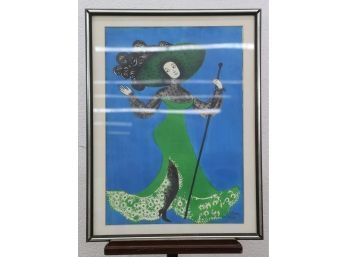 Green Lady Dances On Blue, Signed And Dated