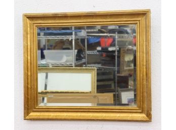 Beveled Rectangular Wall Mirror In Brushed Gilt Style  Frame
