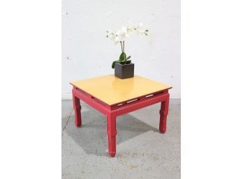 Chinoiserie Table With Maple Top On Red Lacquered Legs