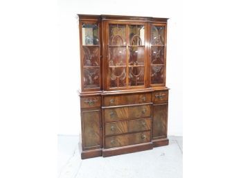 Fine Astragal Glazed Double Door Flat Front Secretaire Library/Display Case - False Drawer Writing Surface