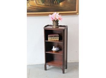 Three Shelf Narrow Open Cabinet/book Case With Art Nouveau Detail