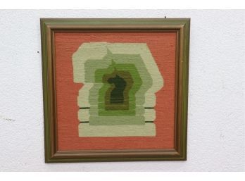 If Albers Liked Horses MCM Framed Needlepoint Textile Wall Art
