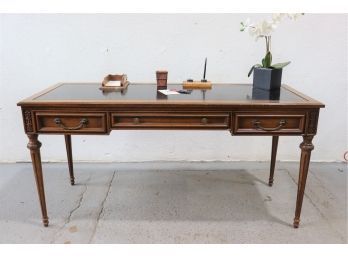 Fine Classical Desk With Black Inset Top And Wing Sliding Shelves