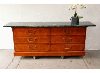 White Fine Furniture Mahogany Low Dresser With Green Marble Top (wheels In Photo From Dolly, Not Included)