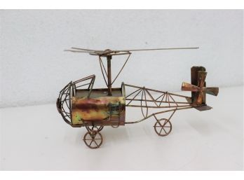 Wire Rod Helicopter Music Box Figurine - Blades Wind Up, Plays Over The Wild Blue Yonder